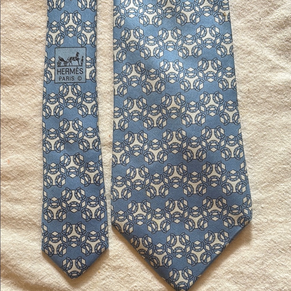 Hermés Blue Patterned equestrian Men's Tie